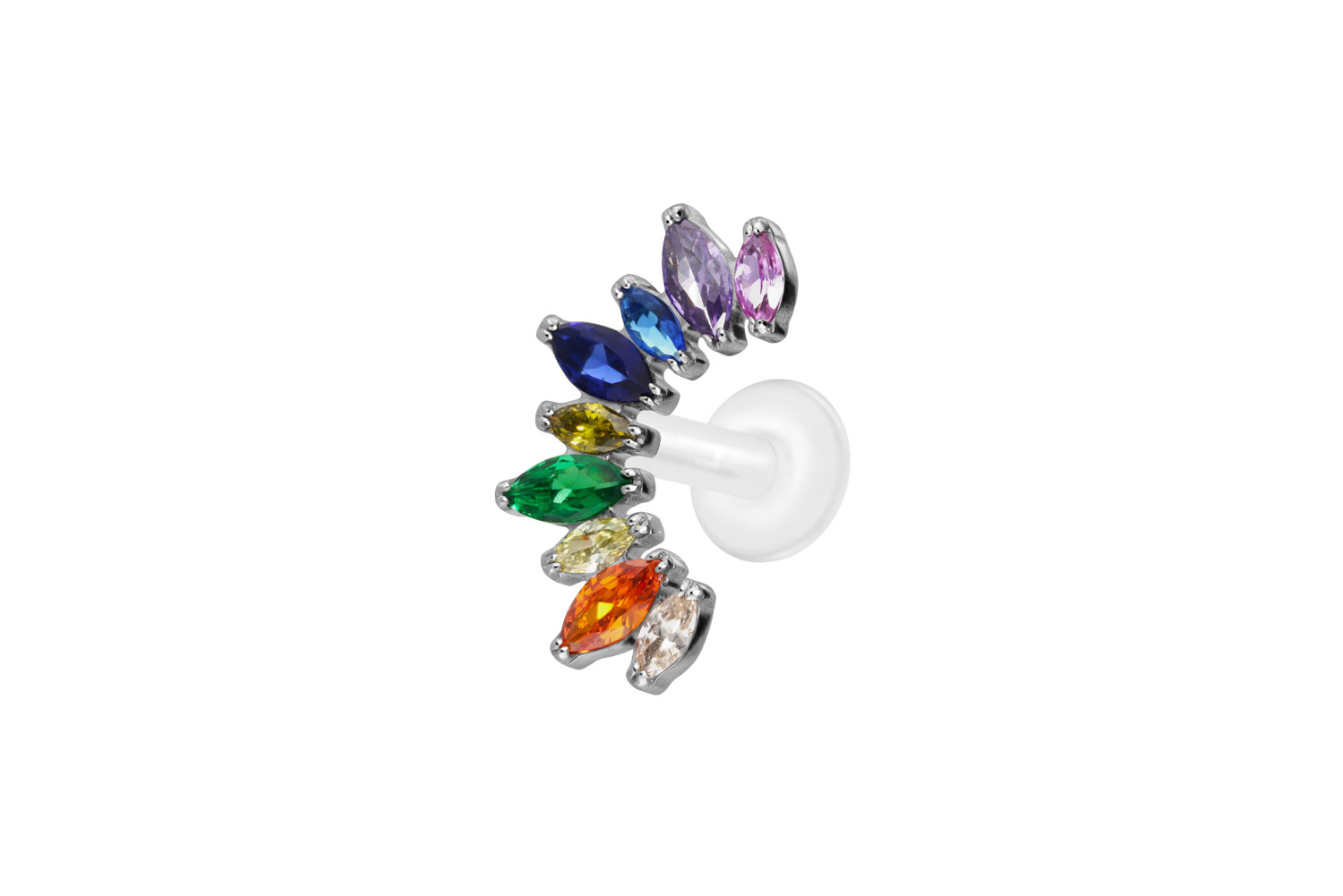 PTFE Labret Piercing mit Innengewinde + Titan-Aufsatz BUNTER KRISTALLBOGEN